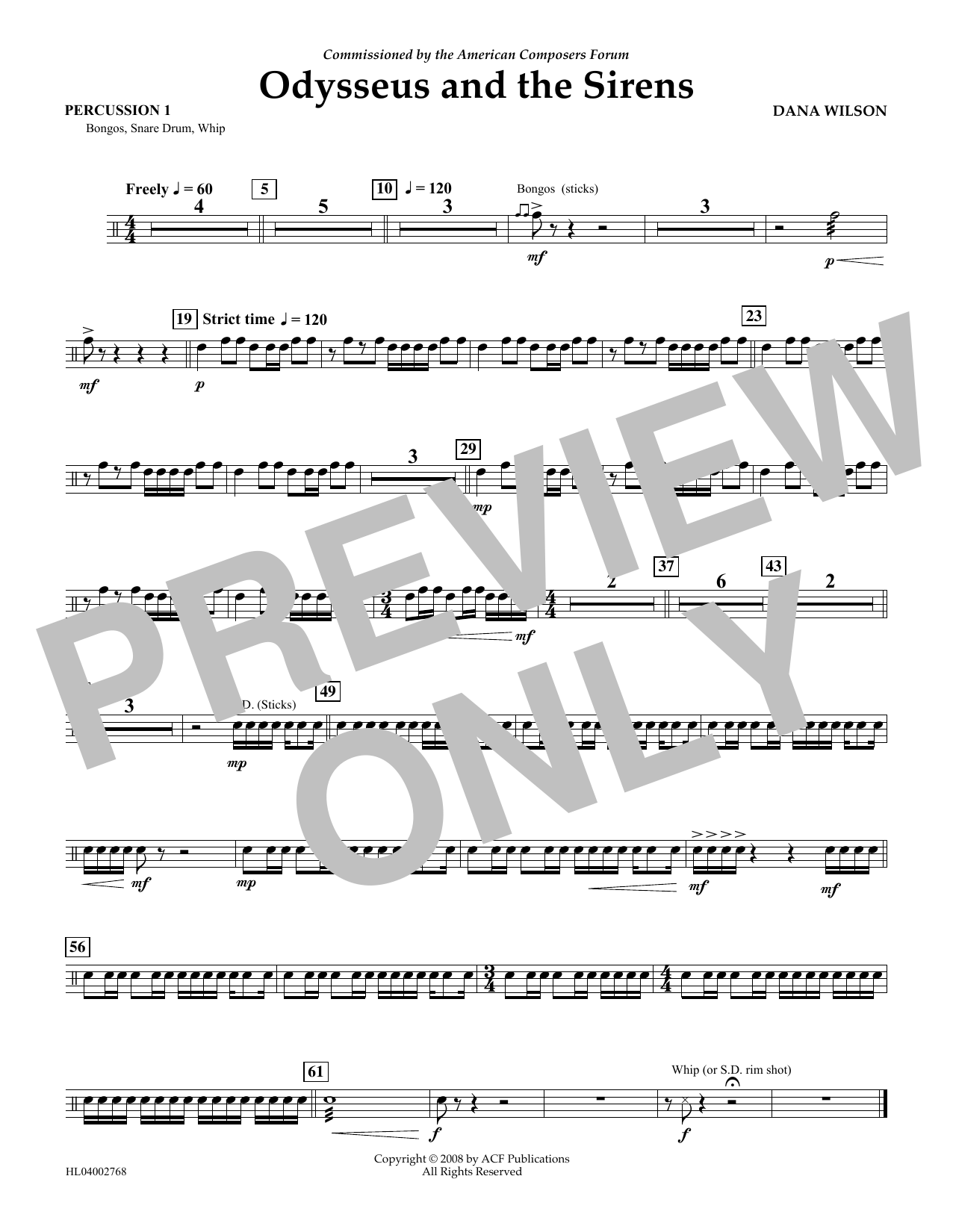 Download Dana Wilson Odysseus and the Sirens - Percussion 1 Sheet Music and learn how to play Concert Band PDF digital score in minutes