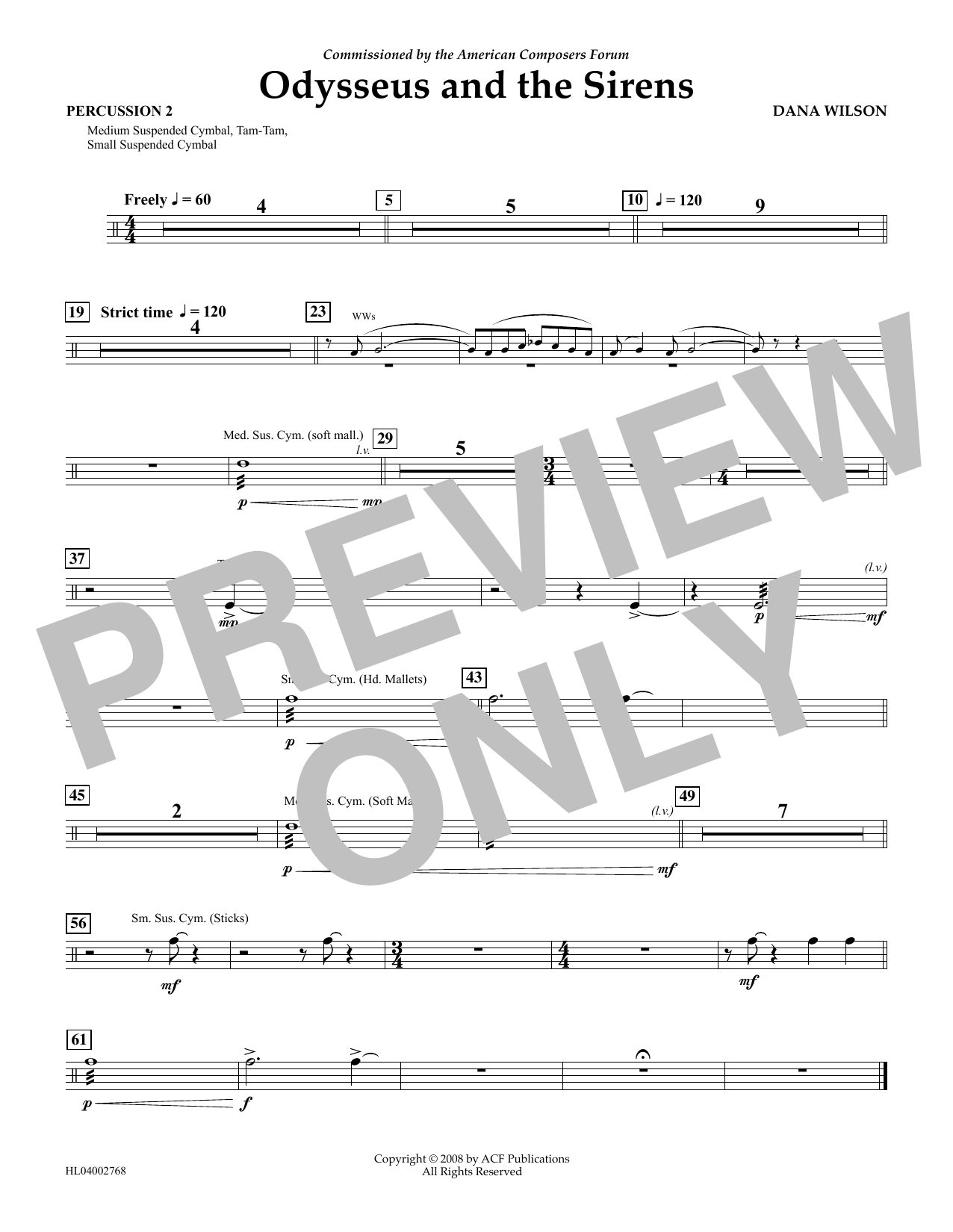 Download Dana Wilson Odysseus and the Sirens - Percussion 2 Sheet Music and learn how to play Concert Band PDF digital score in minutes