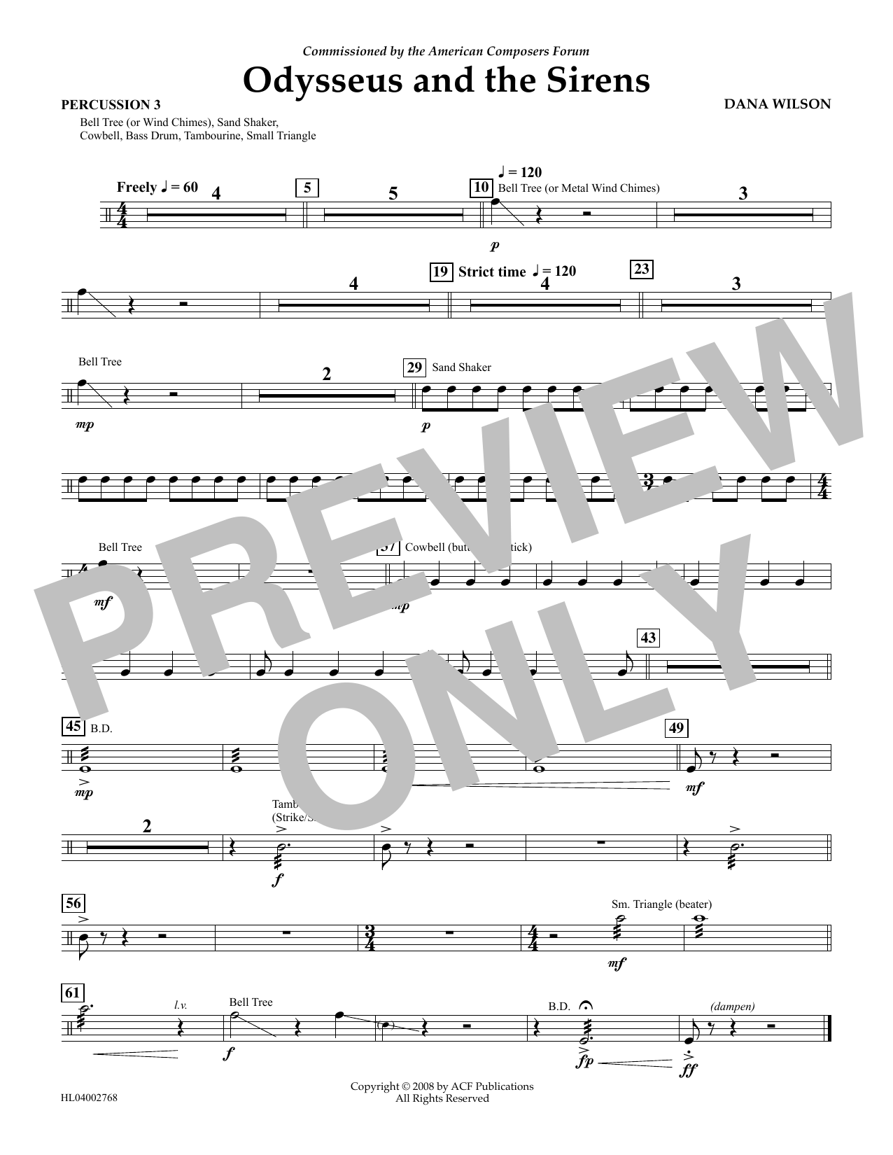 Download Dana Wilson Odysseus and the Sirens - Percussion 3 Sheet Music and learn how to play Concert Band PDF digital score in minutes