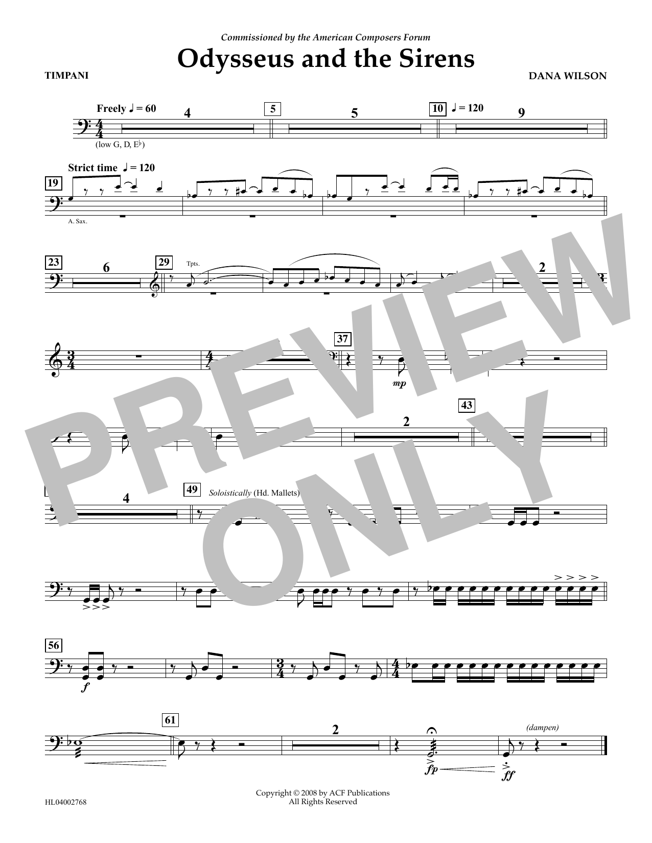 Download Dana Wilson Odysseus and the Sirens - Timpani Sheet Music and learn how to play Concert Band PDF digital score in minutes