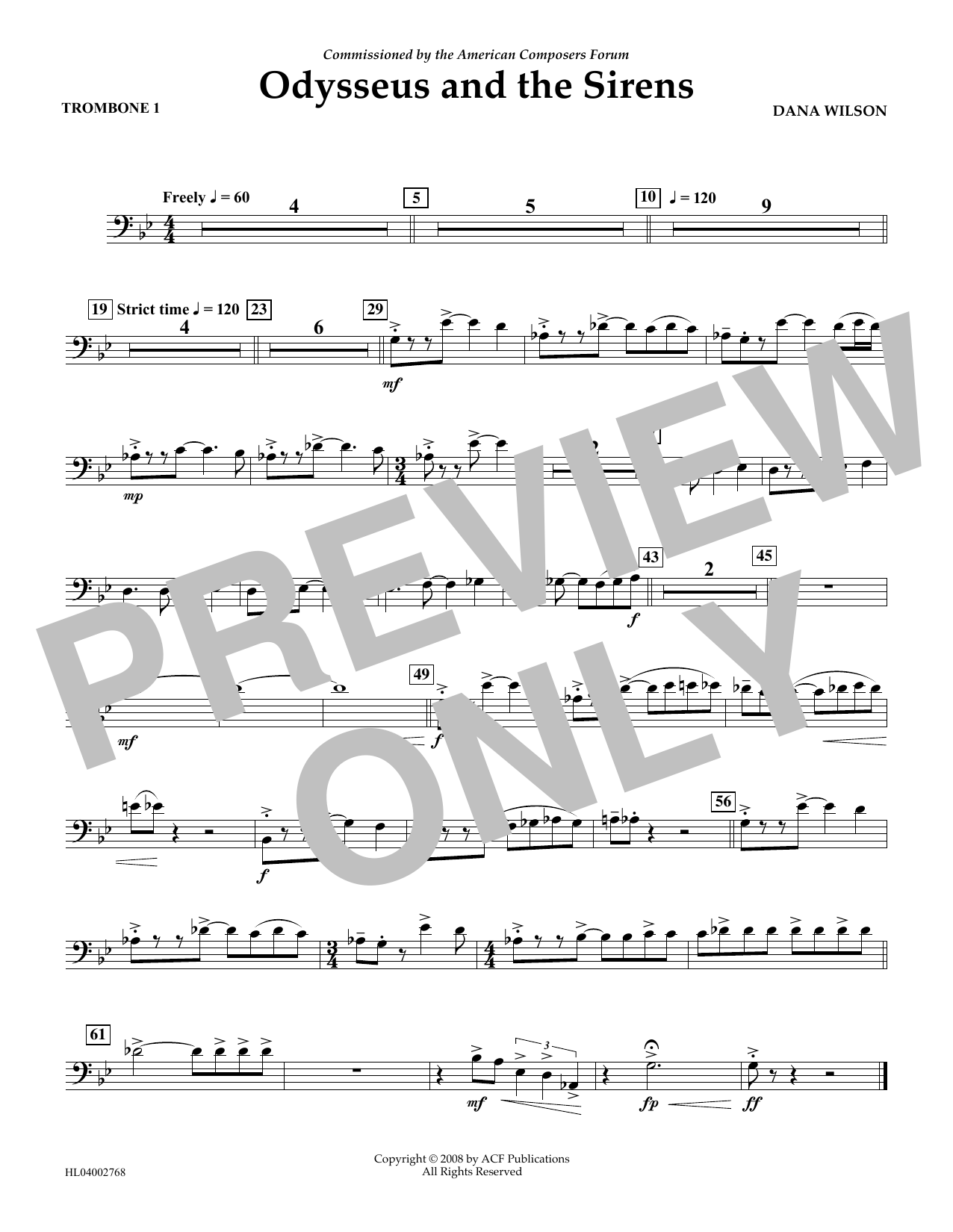 Download Dana Wilson Odysseus and the Sirens - Trombone 1 Sheet Music and learn how to play Concert Band PDF digital score in minutes