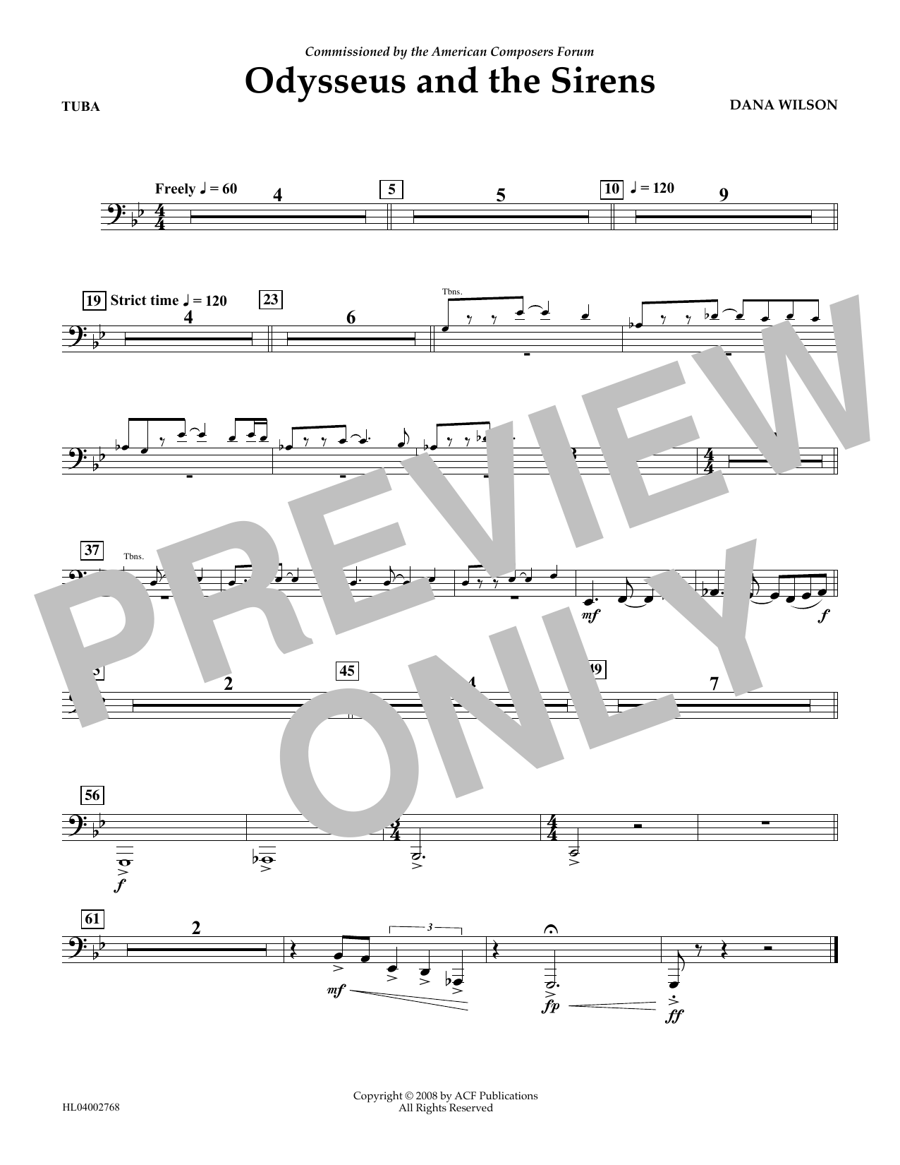 Download Dana Wilson Odysseus and the Sirens - Tuba Sheet Music and learn how to play Concert Band PDF digital score in minutes