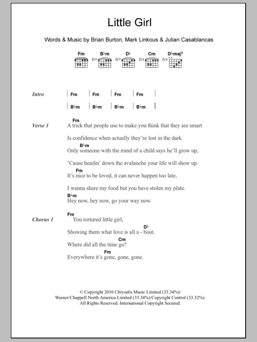 Download Danger Mouse & Sparklehorse Little Girl (feat. Julian Casablancas) Sheet Music and learn how to play Lyrics & Chords PDF digital score in minutes