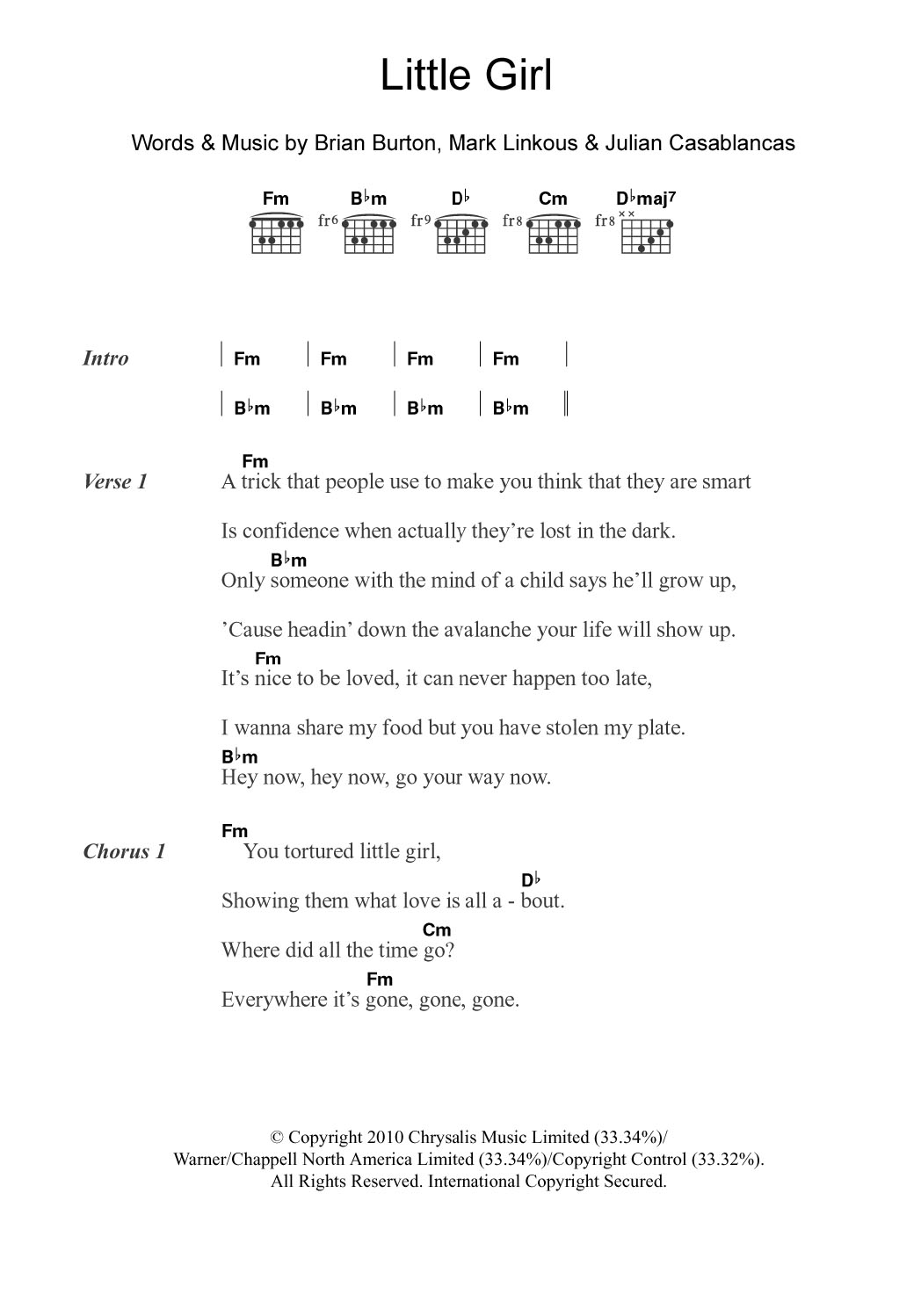 Download Danger Mouse Little Girl (featuring Julian Casablancas) Sheet Music and learn how to play Guitar Chords/Lyrics PDF digital score in minutes