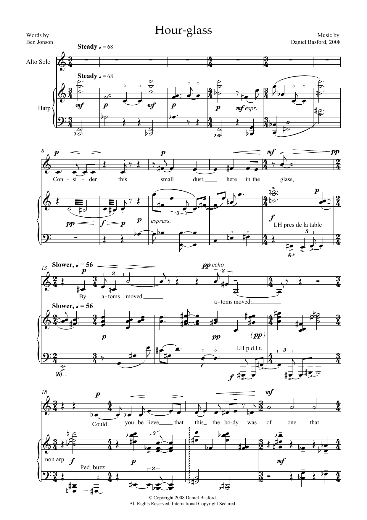 Download Daniel Basford Hour-glass (for alto & harp) Sheet Music and learn how to play Piano & Vocal PDF digital score in minutes
