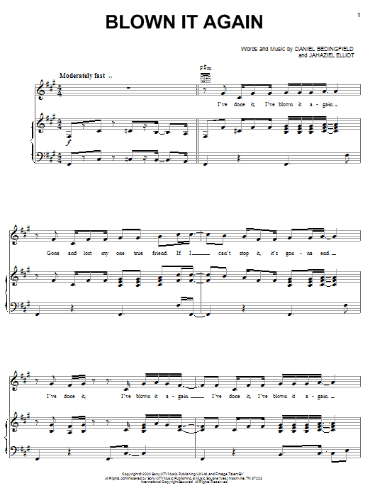 Download Daniel Bedingfield Blown It Again Sheet Music and learn how to play Piano, Vocal & Guitar (Right-Hand Melody) PDF digital score in minutes