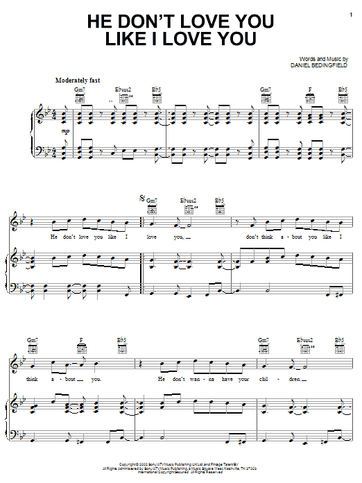 Download Daniel Bedingfield He Don't Love You Like I Love You Sheet Music and learn how to play Piano, Vocal & Guitar (Right-Hand Melody) PDF digital score in minutes