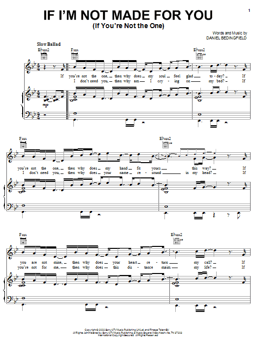 Download Daniel Bedingfield If You're Not The One Sheet Music and learn how to play Piano, Vocal & Guitar (Right-Hand Melody) PDF digital score in minutes