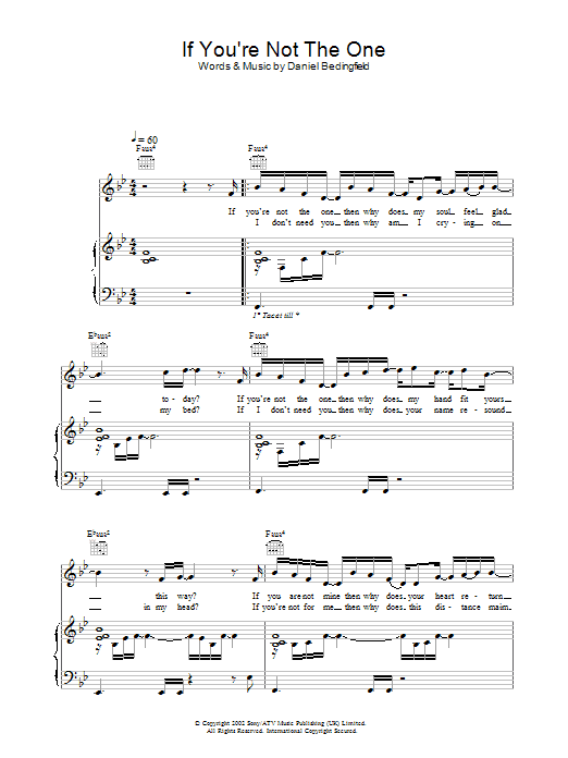 Download Daniel Bedingfield If You're Not The One Sheet Music and learn how to play Lyrics Only PDF digital score in minutes