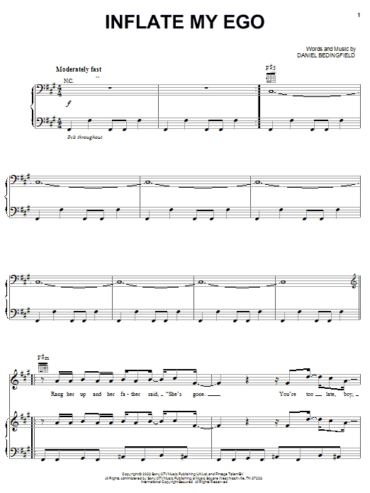 Download Daniel Bedingfield Inflate My Ego Sheet Music and learn how to play Piano, Vocal & Guitar (Right-Hand Melody) PDF digital score in minutes