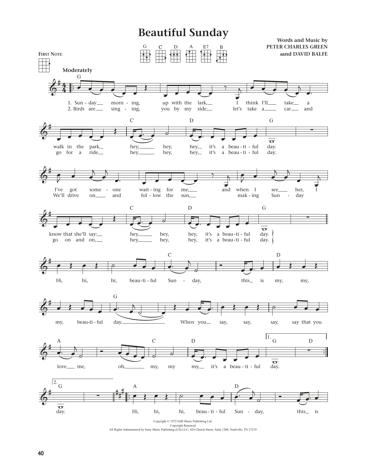 Download Daniel Boone Beautiful Sunday (from The Daily Ukulele) (arr. Jim Beloff) Sheet Music and learn how to play Ukulele PDF digital score in minutes