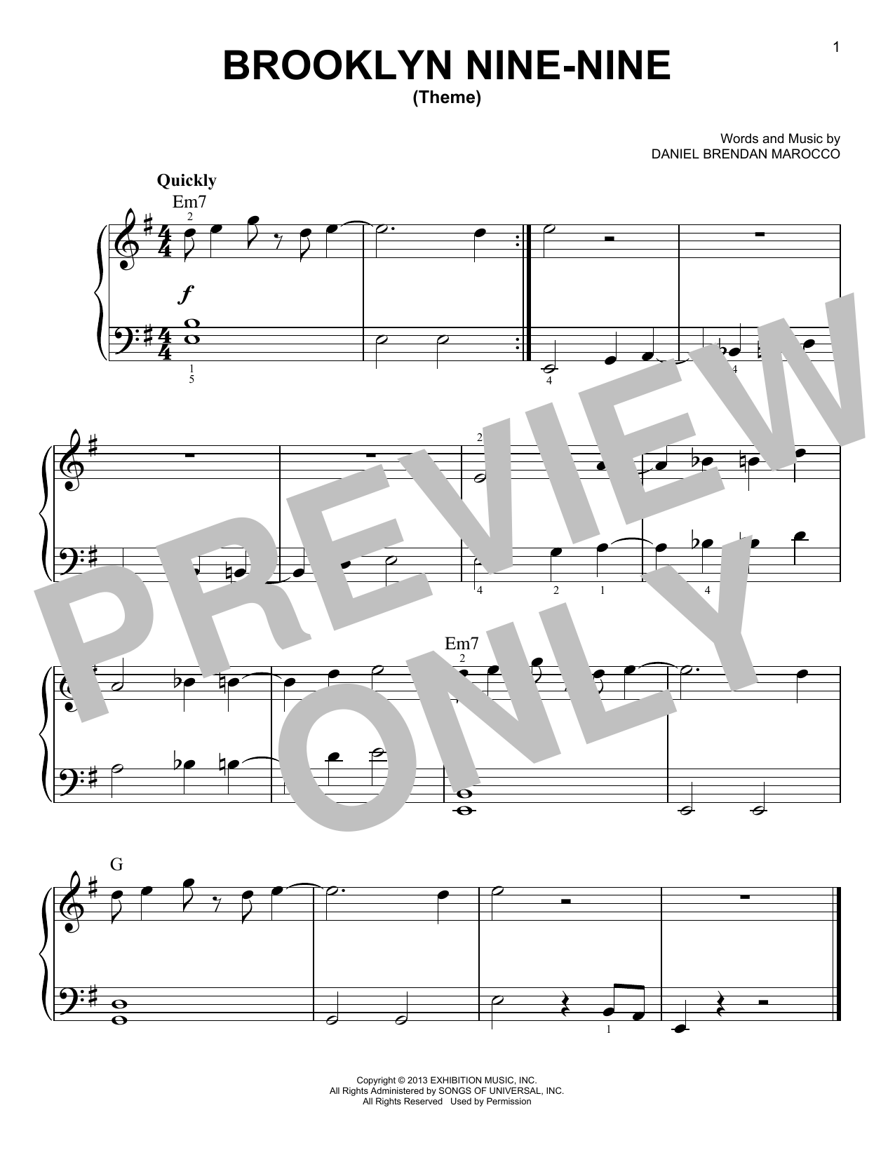 Download Daniel Brendan Marocco Brooklyn Nine-Nine (Theme) Sheet Music and learn how to play Very Easy Piano PDF digital score in minutes