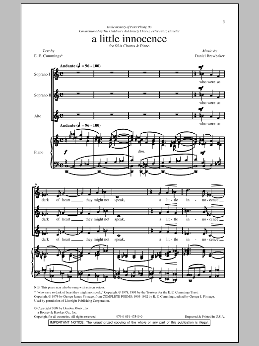 Download Daniel Brewbaker A Little Innocence Sheet Music and learn how to play SSA PDF digital score in minutes