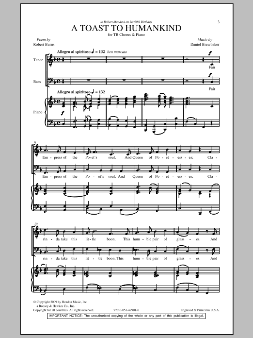 Download Daniel Brewbaker A Toast To Humankind Sheet Music and learn how to play TB PDF digital score in minutes