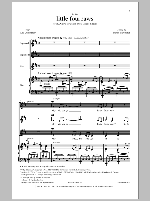 Download Daniel Brewbaker Little Four Paws Sheet Music and learn how to play SSA PDF digital score in minutes