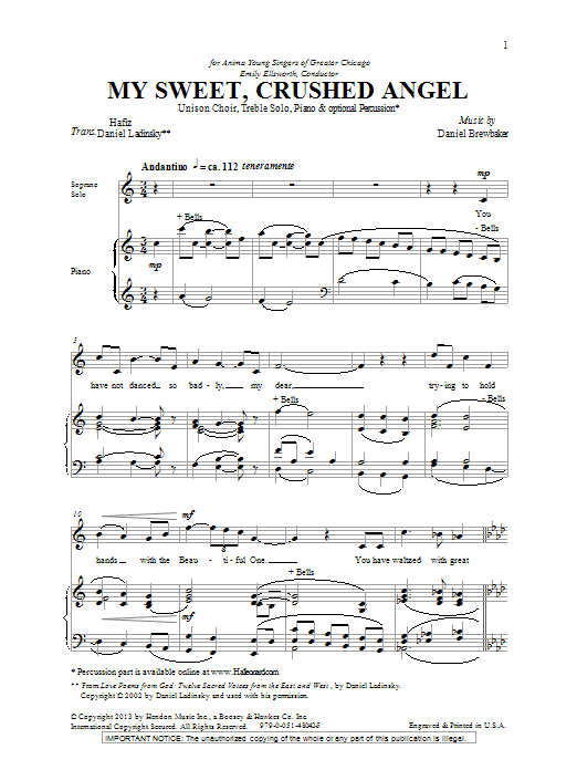 Download Daniel Brewbaker My Sweet, Crushed Angel Sheet Music and learn how to play Unison Choral PDF digital score in minutes