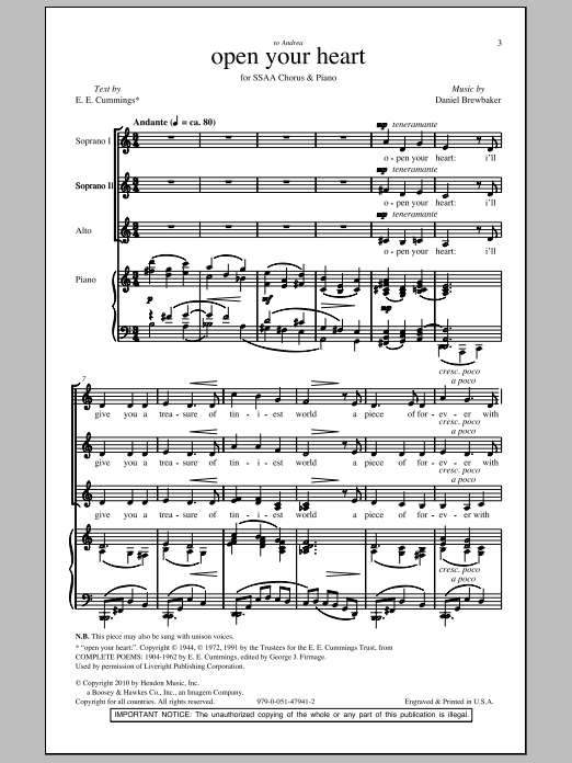 Download Daniel Brewbaker Open Your Heart Sheet Music and learn how to play SSA PDF digital score in minutes