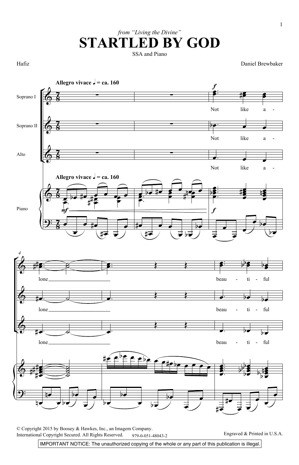 Download Daniel Brewbaker Startled By God Sheet Music and learn how to play SSA PDF digital score in minutes
