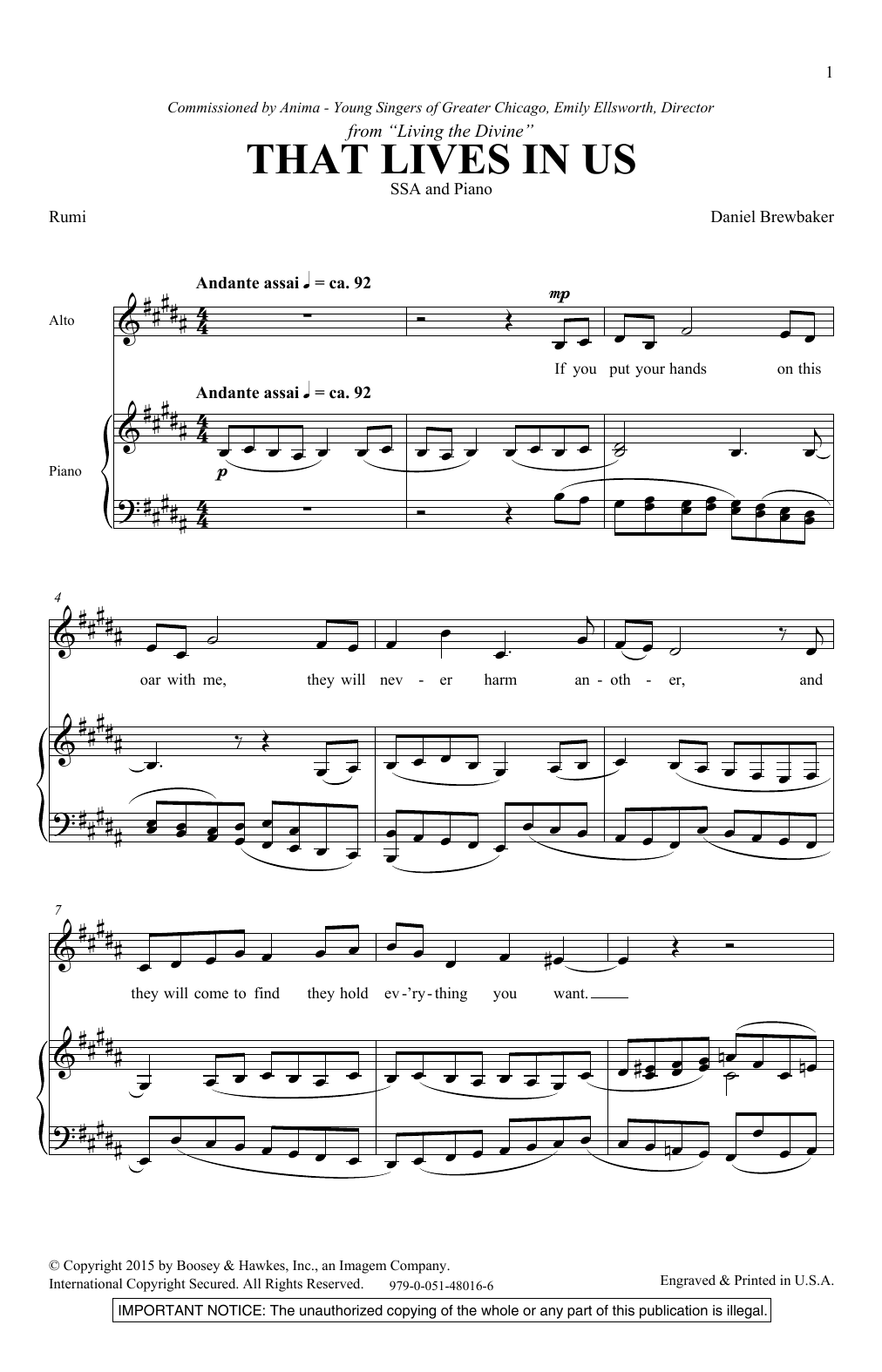 Download Daniel Brewbaker That Lives In Us Sheet Music and learn how to play SSA PDF digital score in minutes