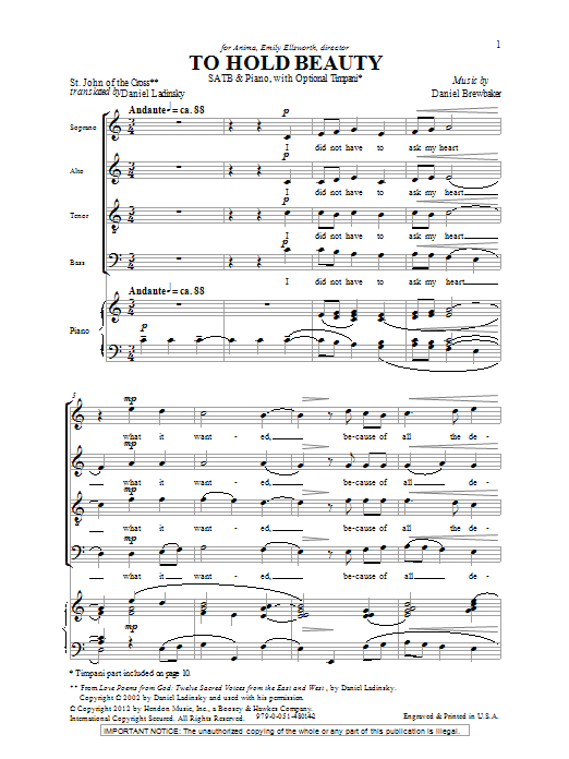 Download Daniel Brewbaker To Hold Beauty Sheet Music and learn how to play SATB PDF digital score in minutes
