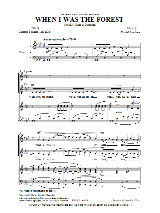 Download Daniel Brewbaker When I Was The Forest Sheet Music and learn how to play SSA PDF digital score in minutes