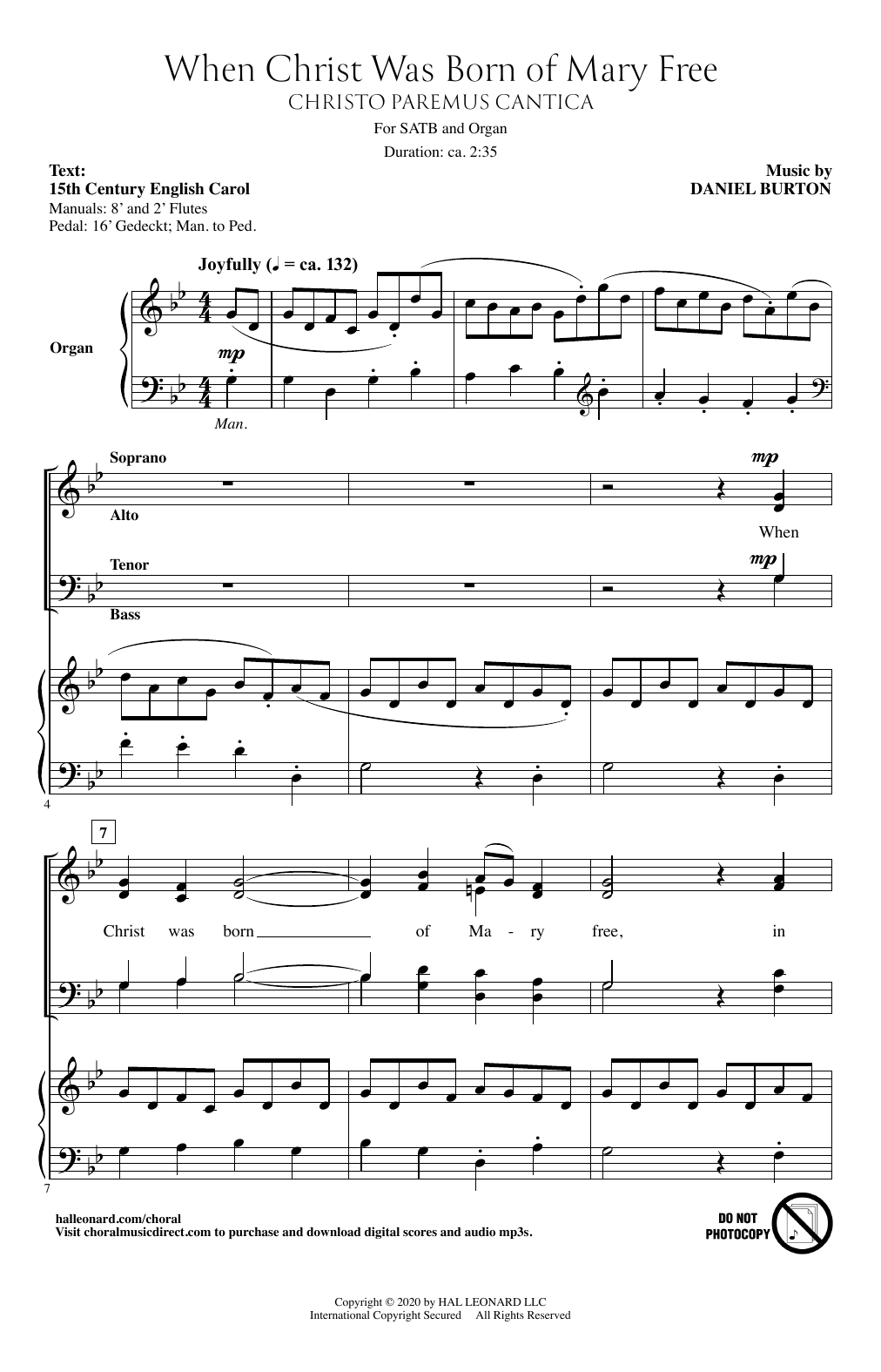 Download Daniel Burton When Christ Was Born Of Mary Free (Christo Paremus Cantica) Sheet Music and learn how to play SATB Choir PDF digital score in minutes