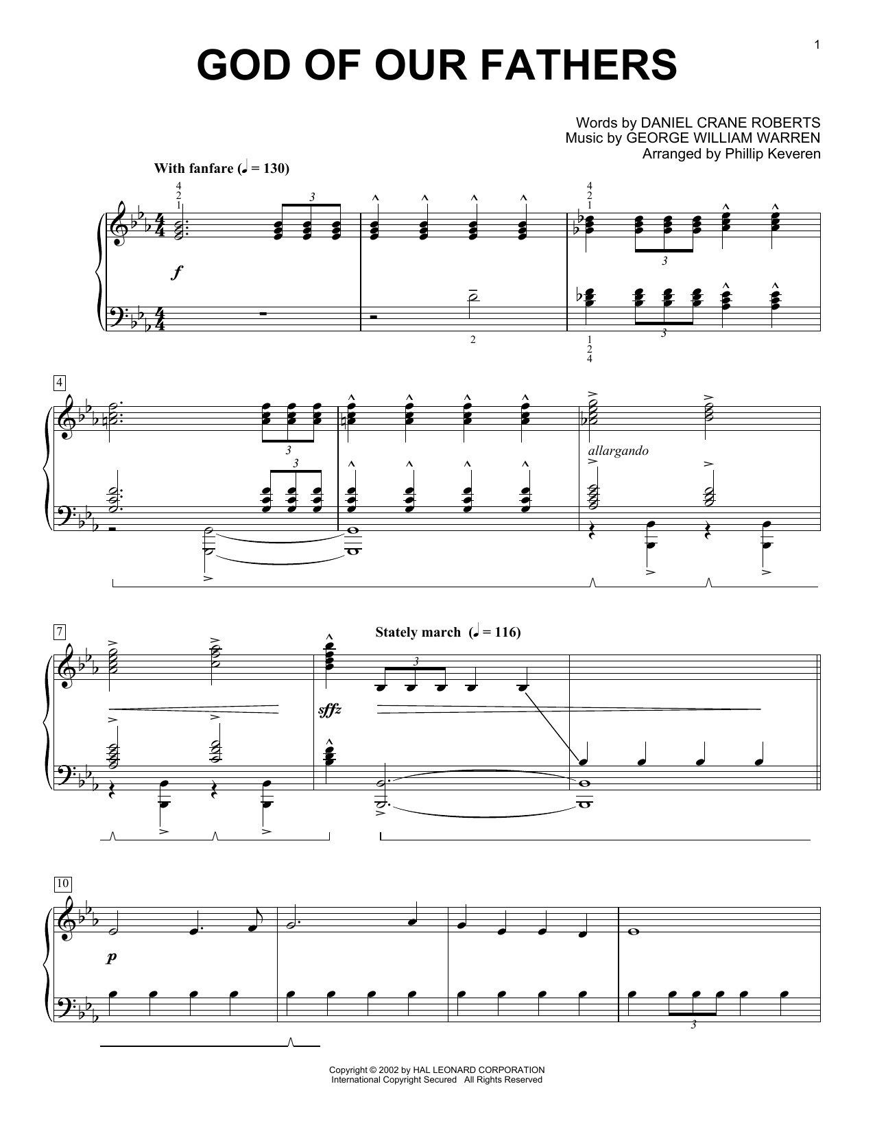 Download Daniel Crane Roberts God Of Our Fathers Sheet Music and learn how to play Easy Piano PDF digital score in minutes