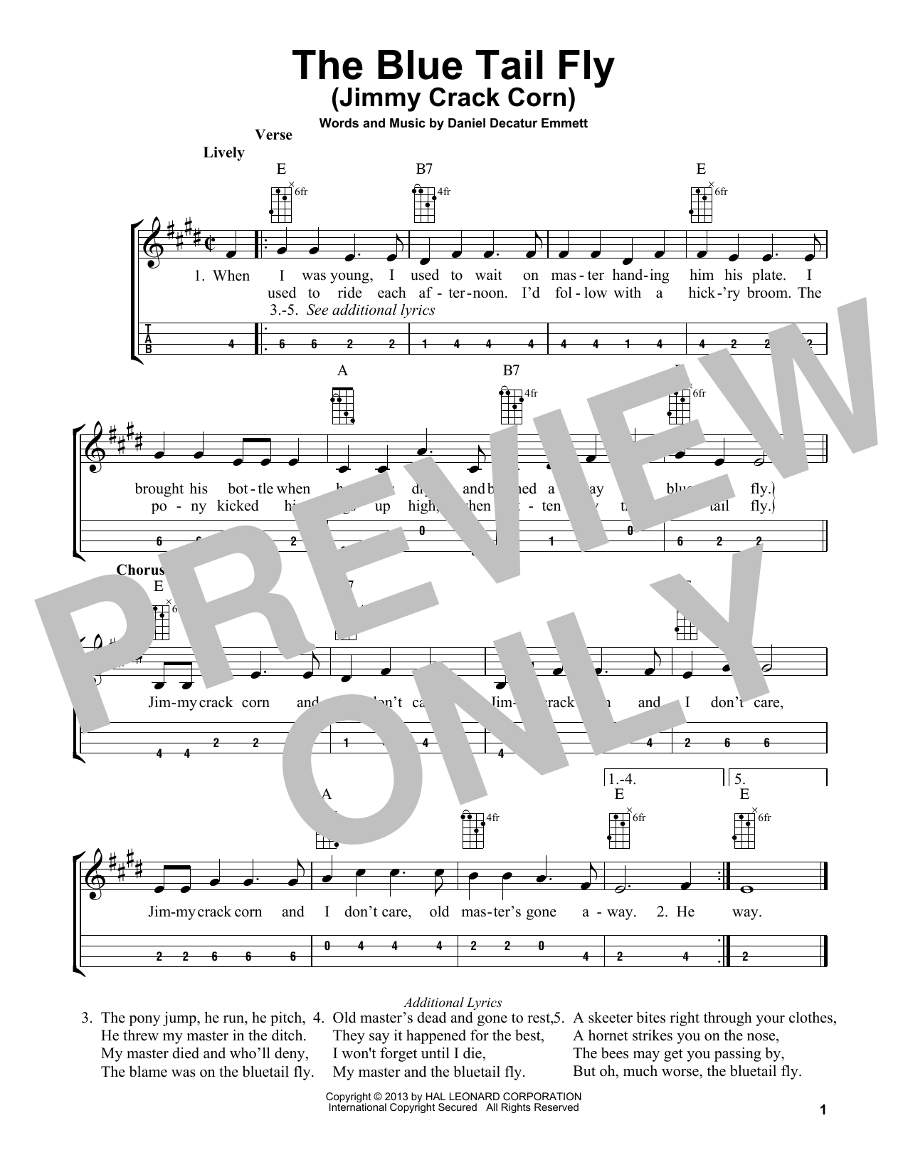 Download Daniel Decatur Emmett The Blue Tail Fly (Jimmy Crack Corn) (arr. Bobby Westfall) Sheet Music and learn how to play Mandolin PDF digital score in minutes