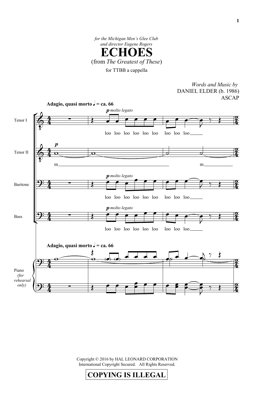 Download Daniel Elder Echoes Sheet Music and learn how to play TTBB PDF digital score in minutes