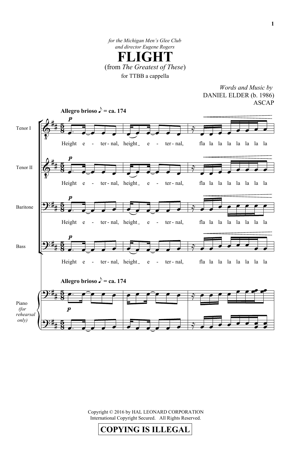 Download Daniel Elder Flight Sheet Music and learn how to play TTBB PDF digital score in minutes