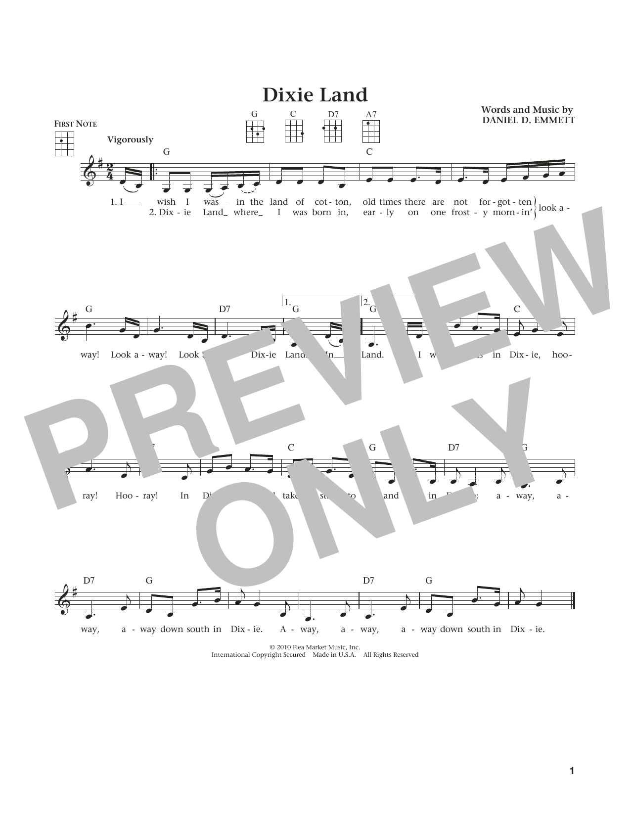 Download Daniel Emmitt Dixie Land Sheet Music and learn how to play Ukulele PDF digital score in minutes