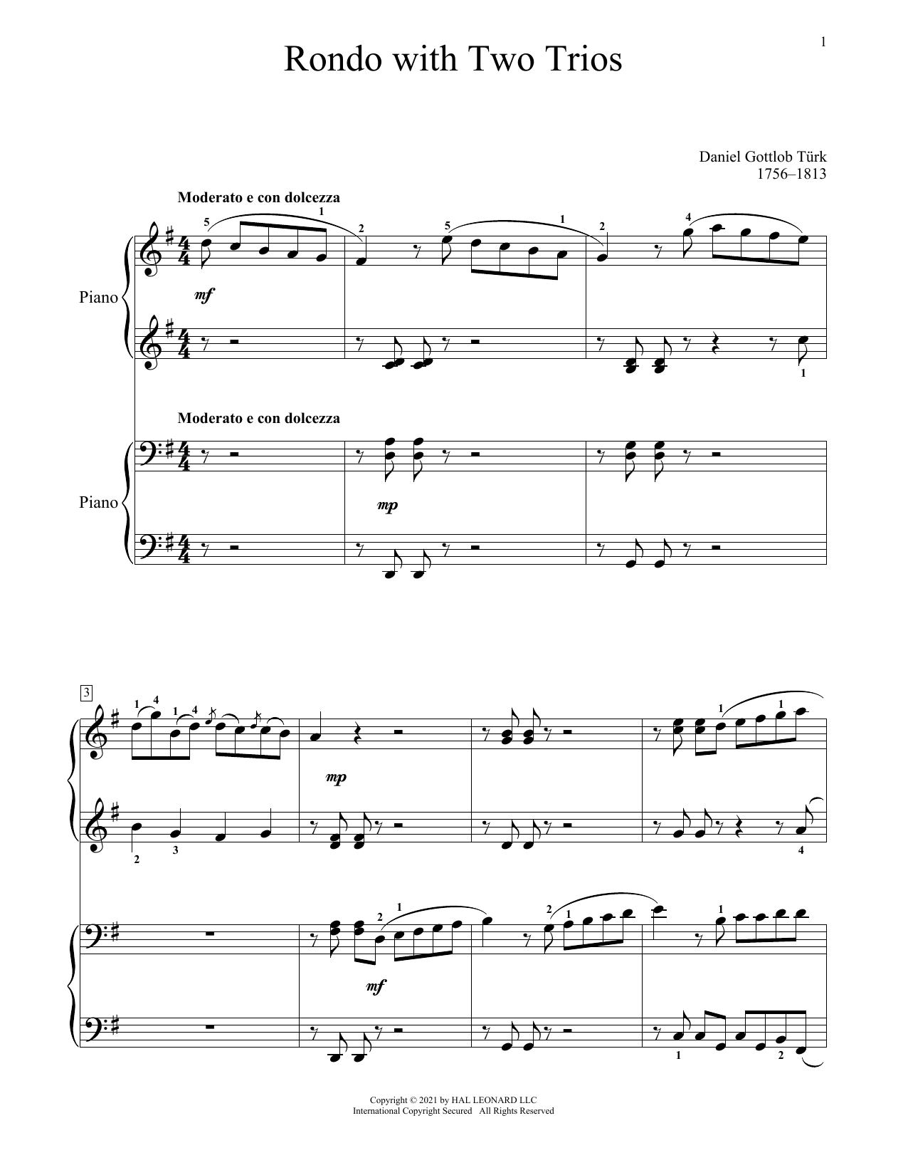 Download Daniel Gottlob Turk Rondo With Two Trios Sheet Music and learn how to play Piano Duet PDF digital score in minutes