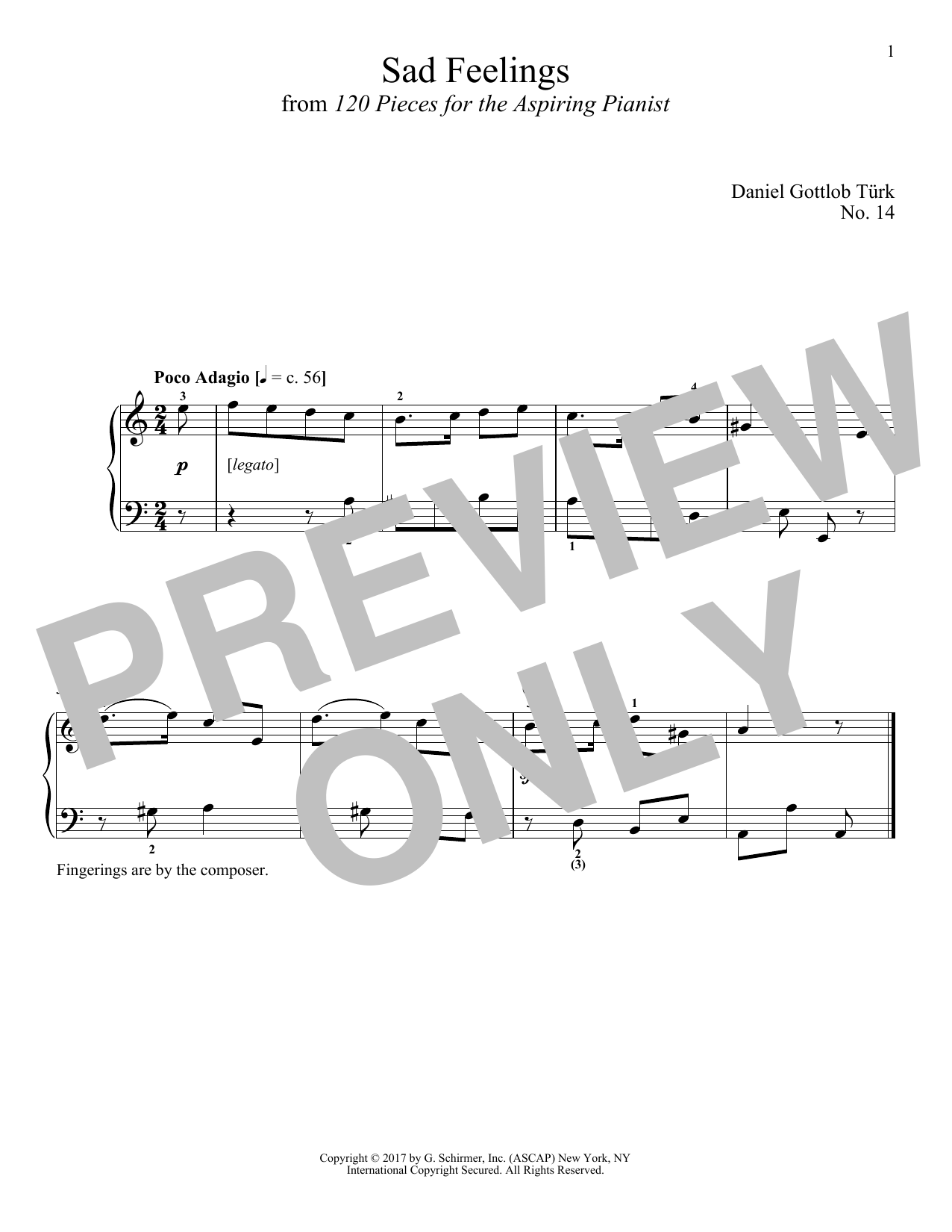 Download Daniel Gottlob Turk Sad Feelings Sheet Music and learn how to play Piano PDF digital score in minutes