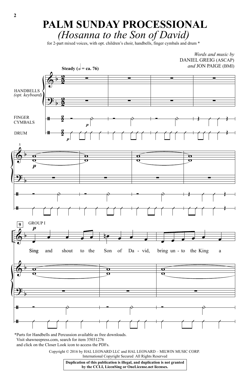 Download Daniel Greig Palm Sunday Processional (Hosanna To The Son Of David) Sheet Music and learn how to play Choral PDF digital score in minutes