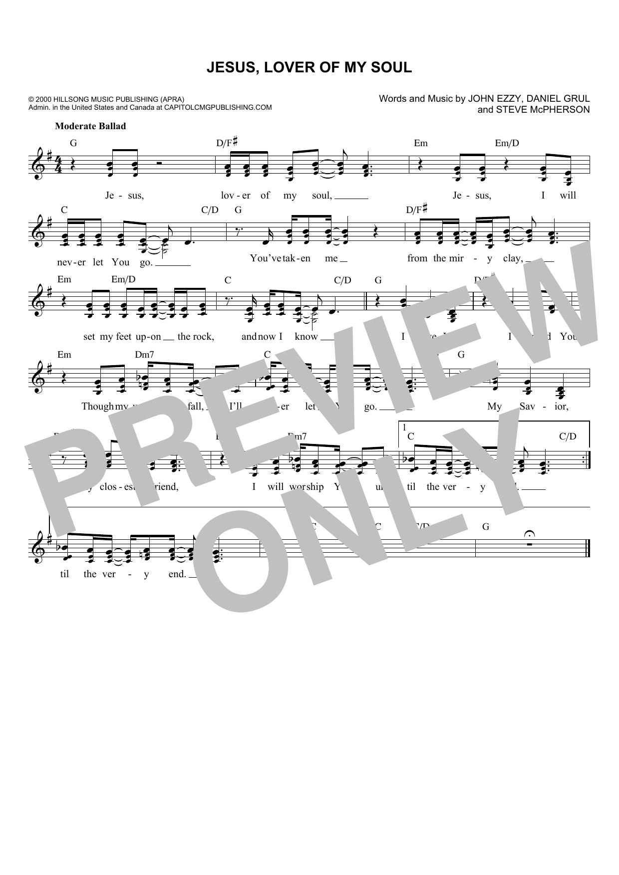 Download Daniel Grul Jesus, Lover Of My Soul Sheet Music and learn how to play Melody Line, Lyrics & Chords PDF digital score in minutes