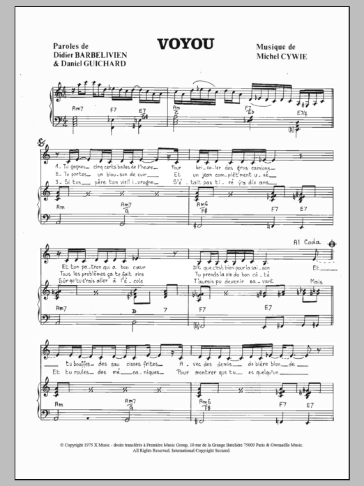 Download Daniel Guichard Voyou Sheet Music and learn how to play Piano & Vocal PDF digital score in minutes