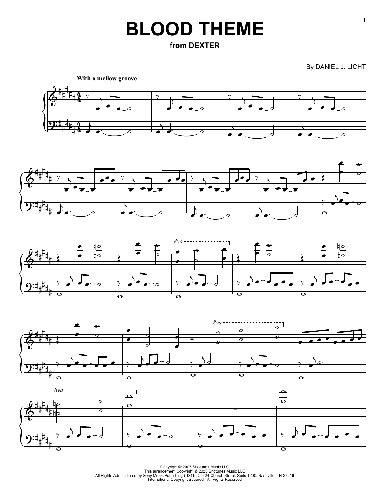 Download Daniel J. Licht Blood Theme (from Dexter) Sheet Music and learn how to play Piano Solo PDF digital score in minutes