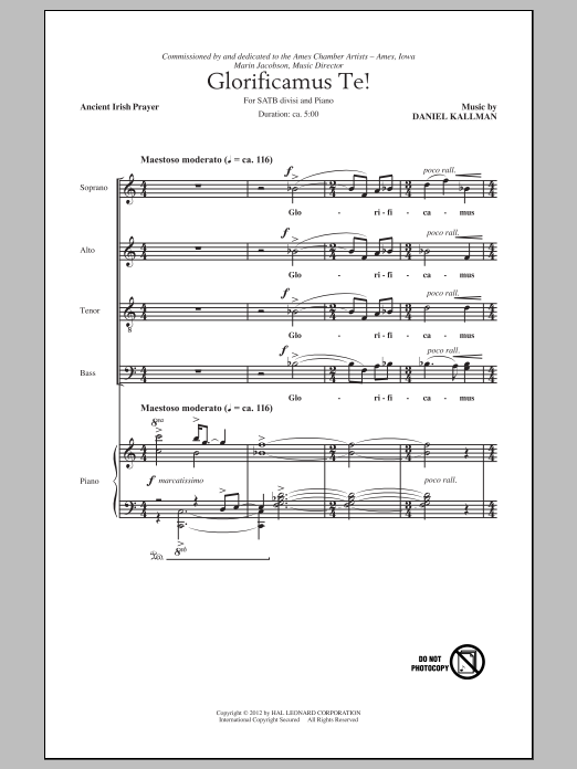 Download Daniel Kallman Glorificamus Te! Sheet Music and learn how to play SATB PDF digital score in minutes
