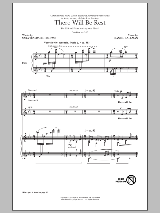 Download Daniel Kallman There Will Be Rest Sheet Music and learn how to play SSA PDF digital score in minutes