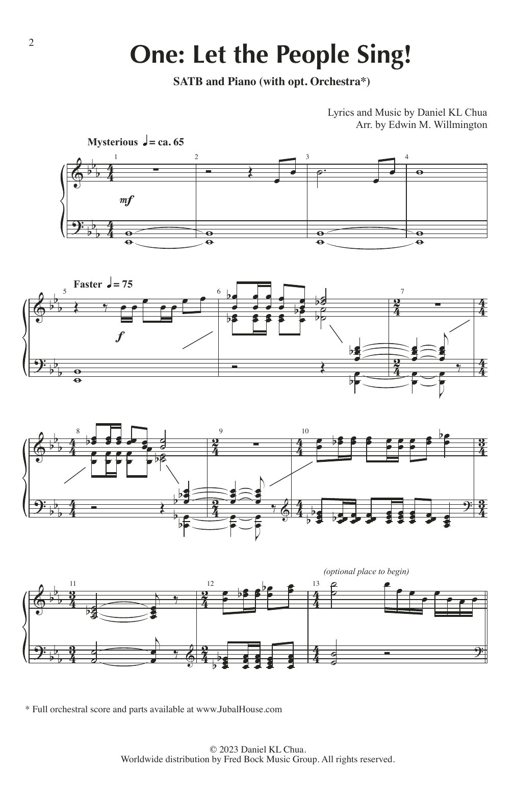 Download Daniel KL Chua One: Let the People Sing (arr. Edwin M. Willmington) Sheet Music and learn how to play SATB Choir PDF digital score in minutes