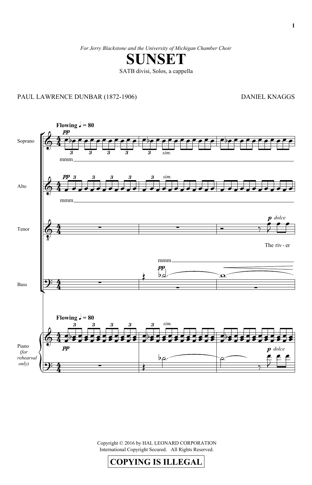 Download Daniel Knaggs Sunset Sheet Music and learn how to play SATB PDF digital score in minutes