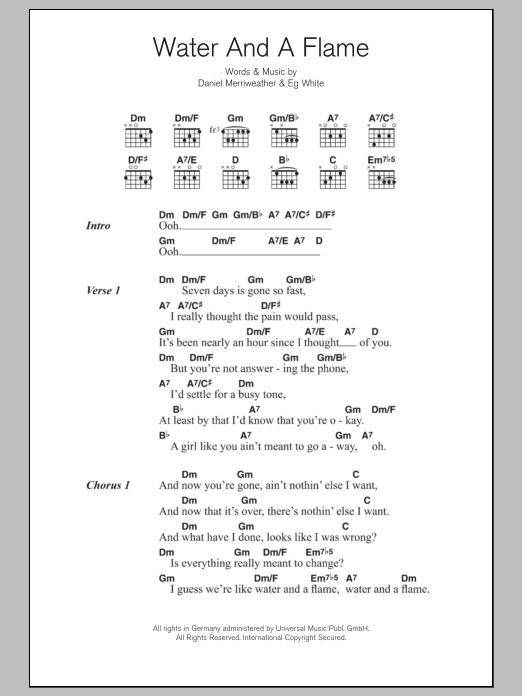 Download Daniel Merriweather Water And A Flame (feat. Adele) Sheet Music and learn how to play Lyrics & Chords PDF digital score in minutes