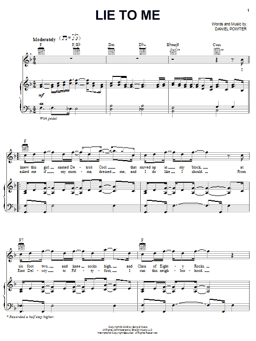 Download Daniel Powter Lie To Me Sheet Music and learn how to play Piano, Vocal & Guitar (Right-Hand Melody) PDF digital score in minutes