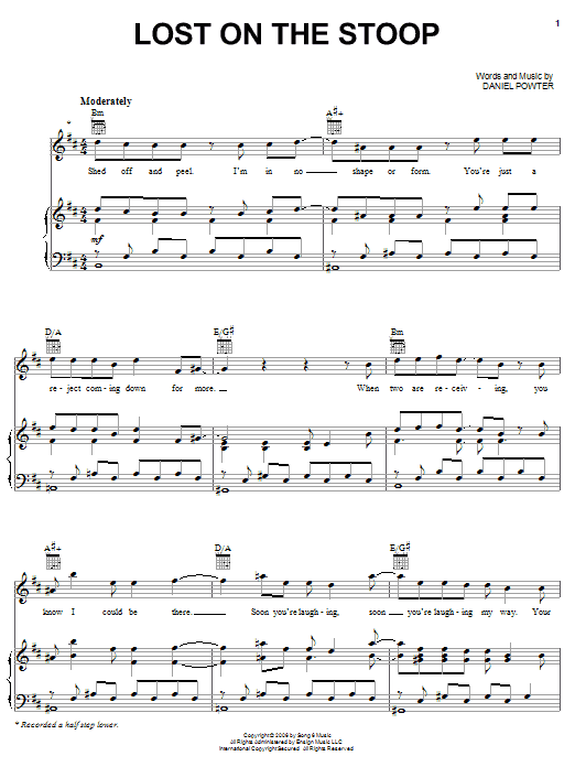 Download Daniel Powter Lost On The Stoop Sheet Music and learn how to play Piano, Vocal & Guitar (Right-Hand Melody) PDF digital score in minutes