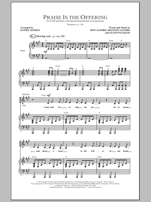 Download Daniel Semsen Praise Is The Offering Sheet Music and learn how to play SATB PDF digital score in minutes