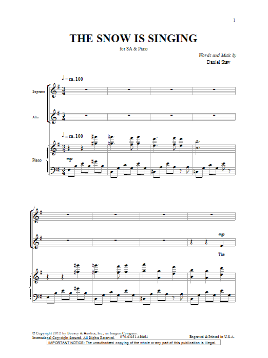 Download Daniel Shaw The Snow Is Singing Sheet Music and learn how to play 2-Part Choir PDF digital score in minutes