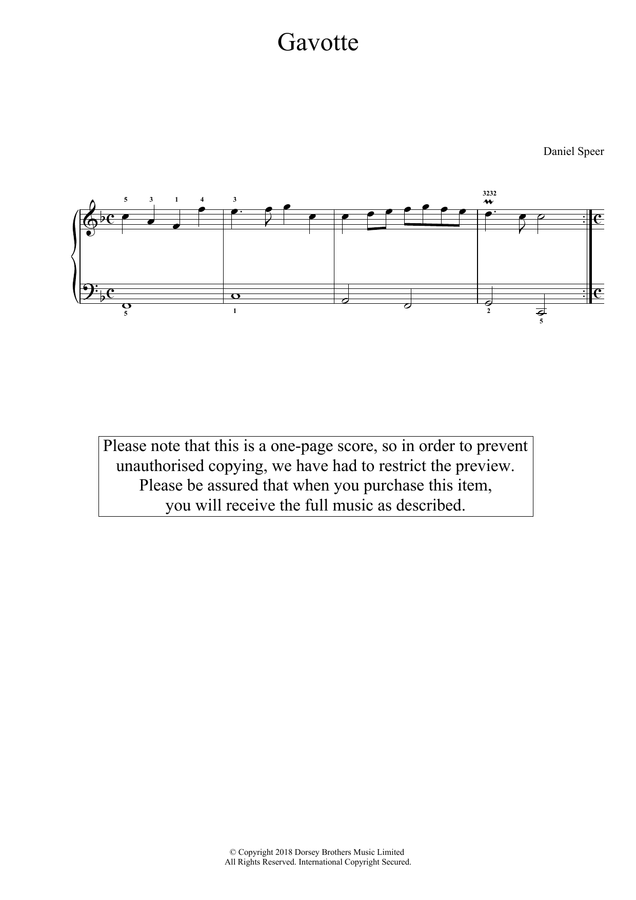 Download Daniel Speer Gavotte Sheet Music and learn how to play Easy Piano PDF digital score in minutes