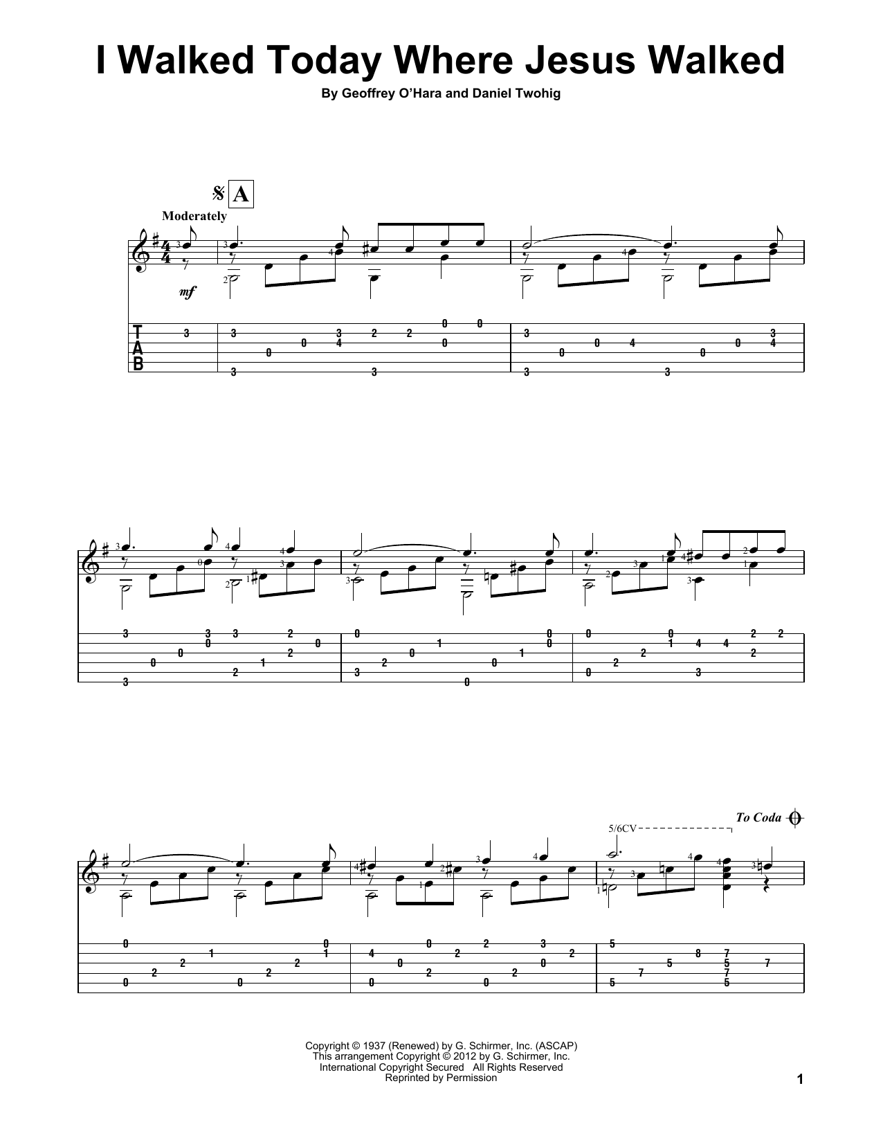 Download Daniel Twohig I Walked Today Where Jesus Walked Sheet Music and learn how to play Guitar Tab PDF digital score in minutes