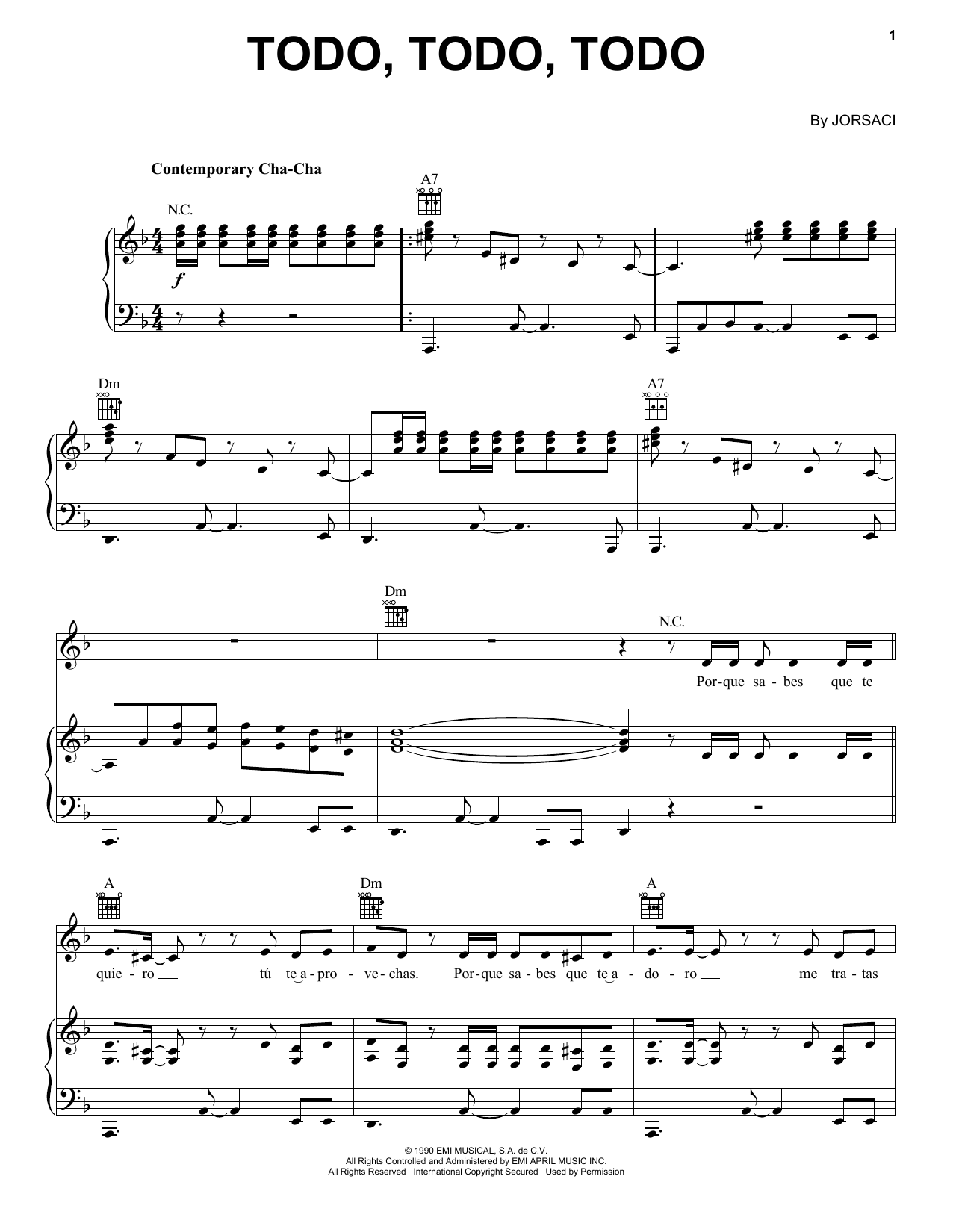 Download Daniela Romo Todo, Todo, Todo Sheet Music and learn how to play Piano, Vocal & Guitar Chords (Right-Hand Melody) PDF digital score in minutes