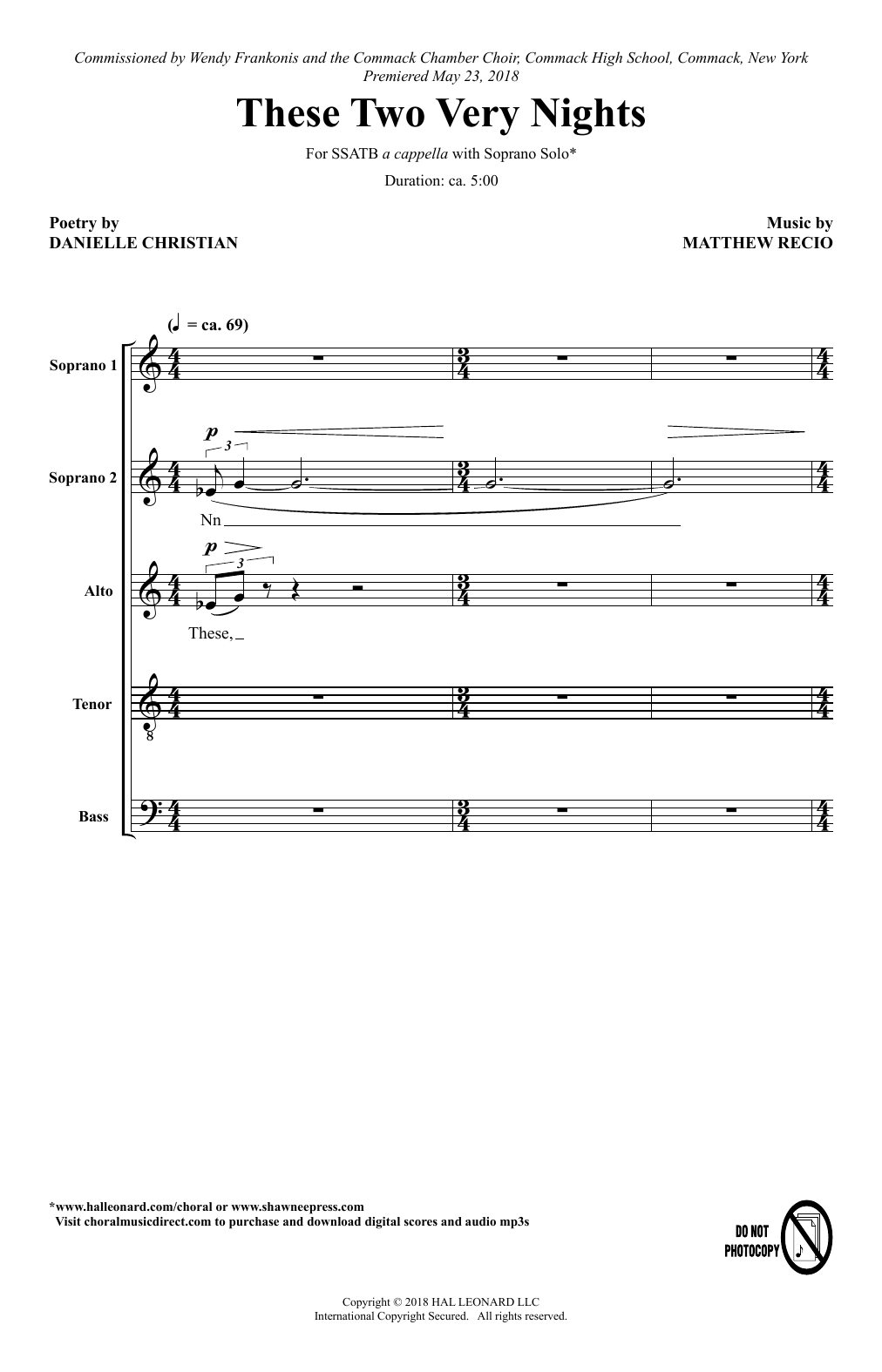 Download Danielle Christian and Matthew Recio These Two Very Nights Sheet Music and learn how to play SATB Choir PDF digital score in minutes